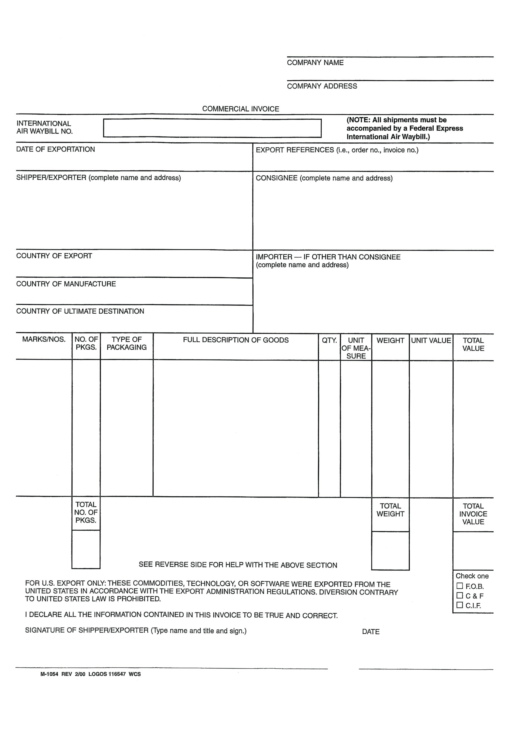 Blank Commercial Invoice Word | Templates At Throughout Commercial Invoice Template Word Doc