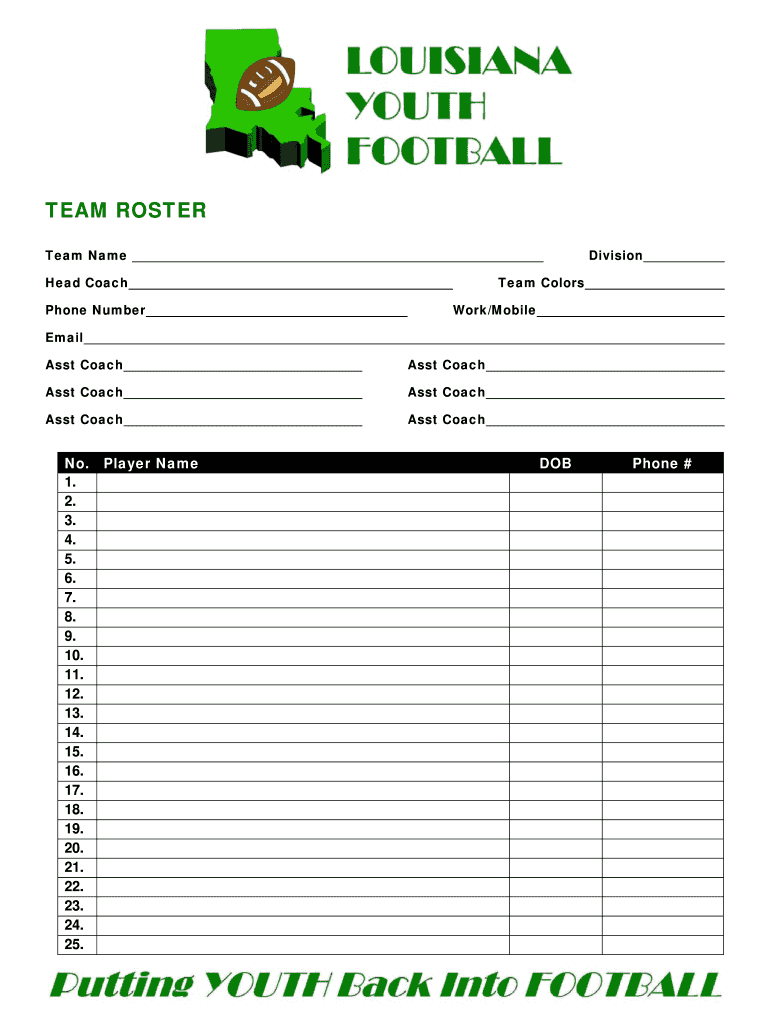 Blank Football Rosters - Fill Online, Printable, Fillable With Regard To Blank Football Depth Chart Template