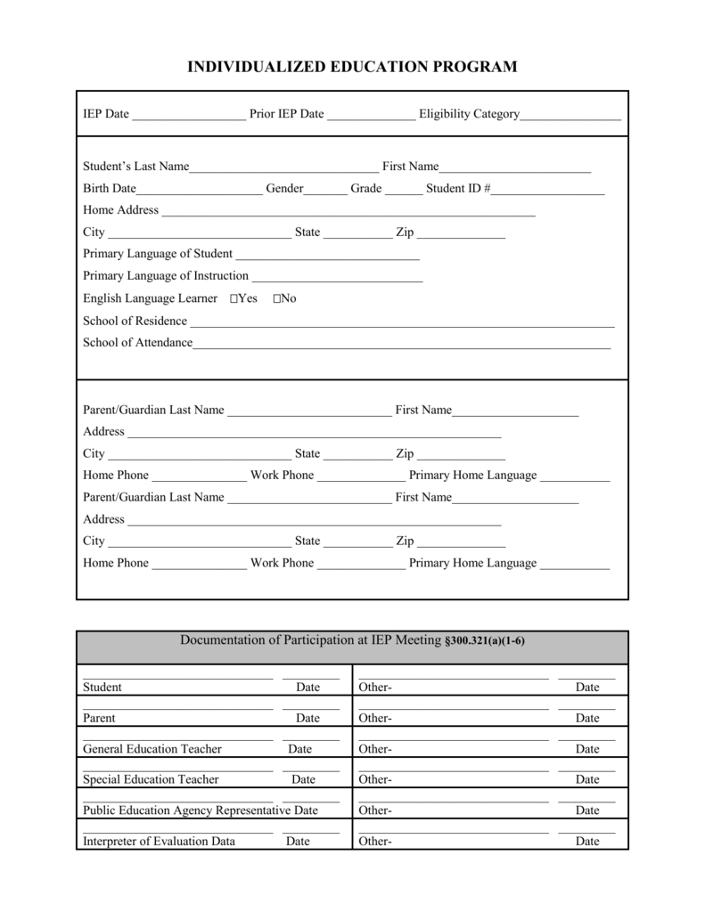 Blank Iep Form With Blank Iep Template