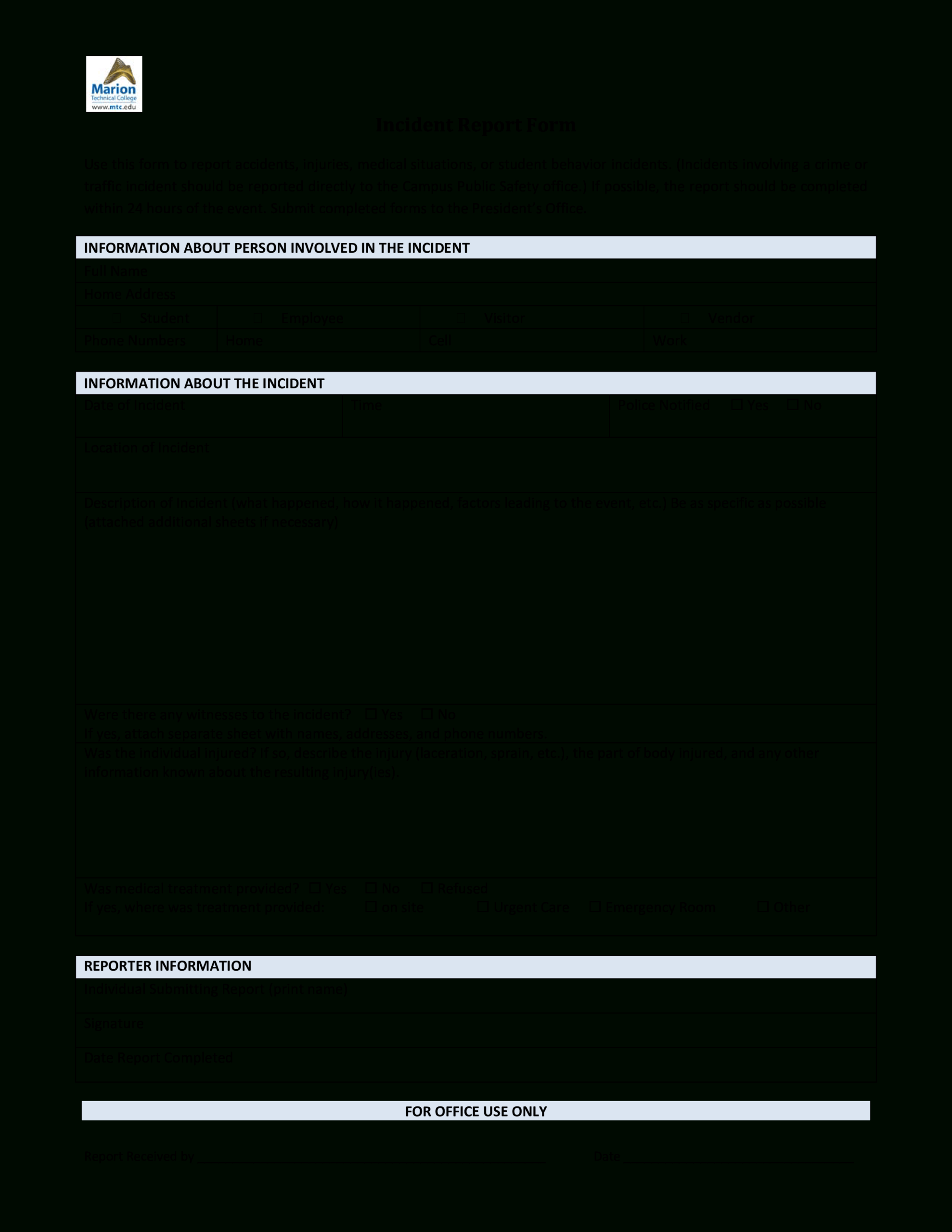 Blank Incident Report Form Template – Calep.midnightpig.co Within Itil Incident Report Form Template