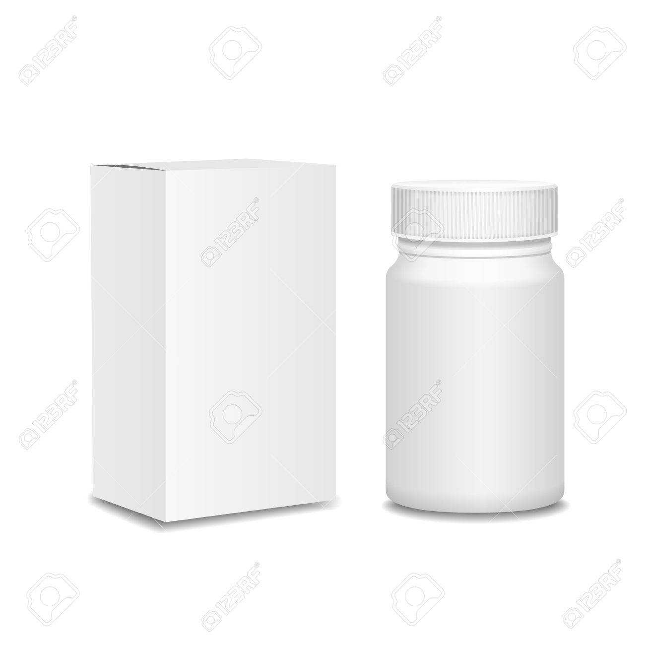 Blank Medicine Bottle And Cardboard Packaging, Vitamins, Examples.. For Blank Packaging Templates