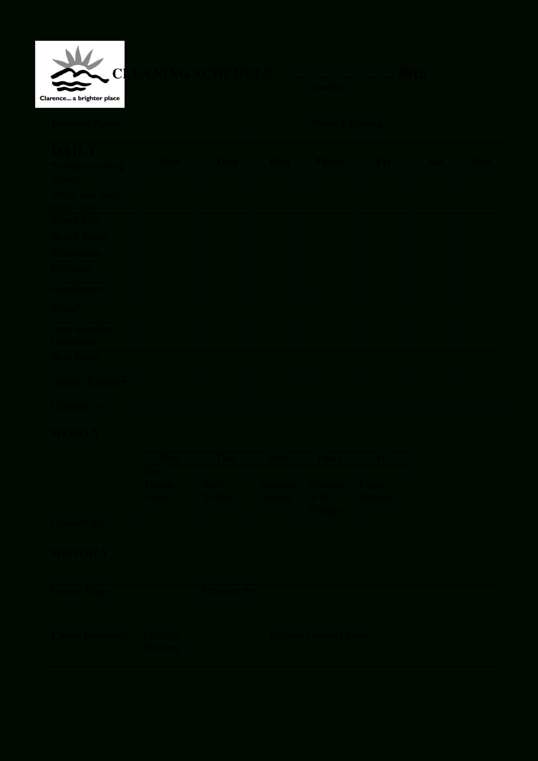 Blank Office Cleaning Schedule | Templates At Within Blank Cleaning Schedule Template