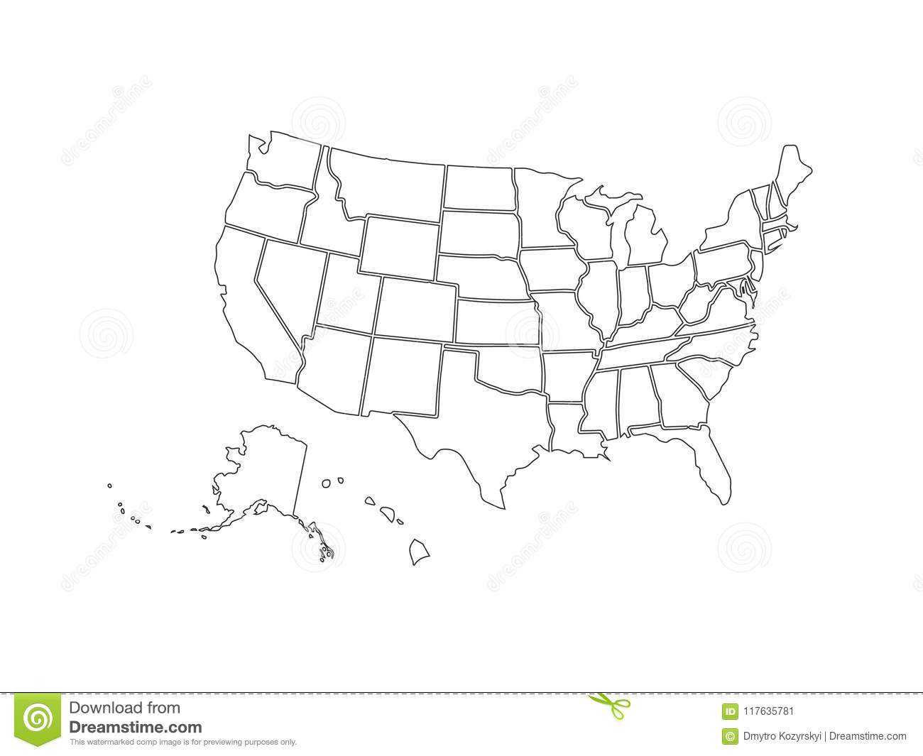 Blank Similar Usa Map Isolated On White Background. United Inside Blank Template Of The United States