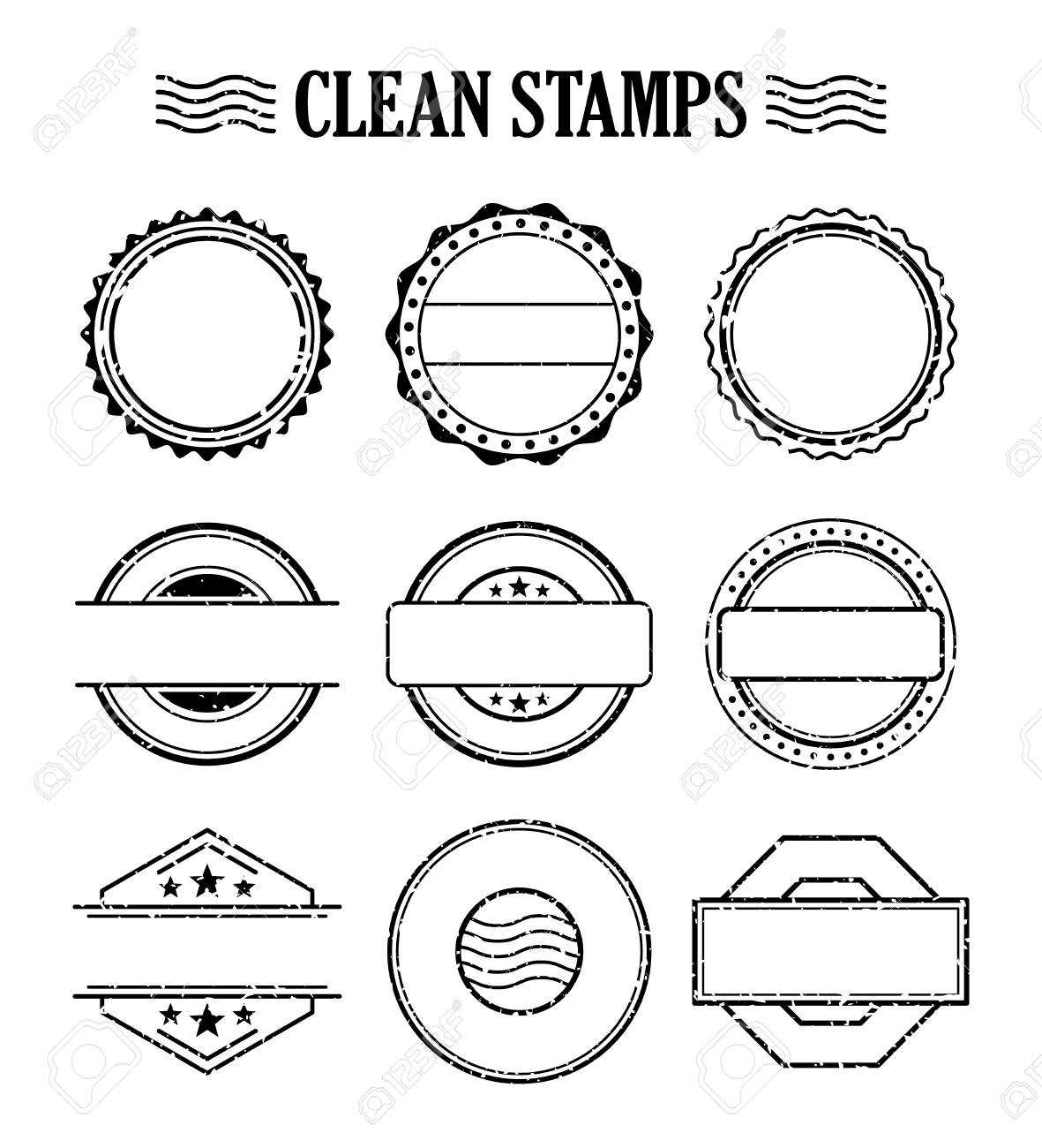 Blank Stamp Set, Ink Rubber Seal Texture Effect. Postage And.. Throughout Blank Seal Template