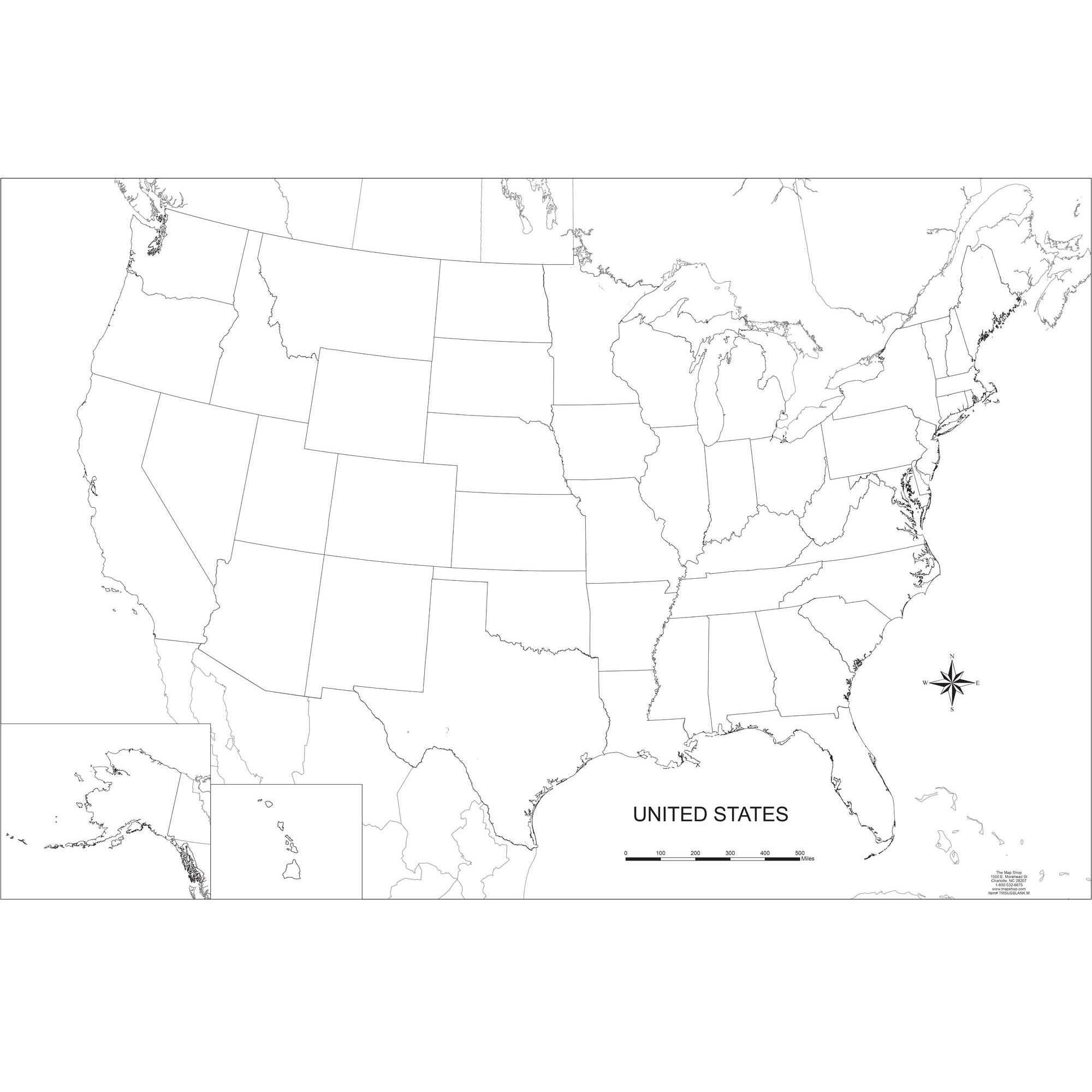 Blank United States Outline Wall Map In United States Map Template Blank