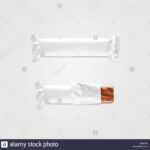 Blank White Candy Bar Plastic Wrap Mockup Isolated. Closed Inside Blank Candy Bar Wrapper Template