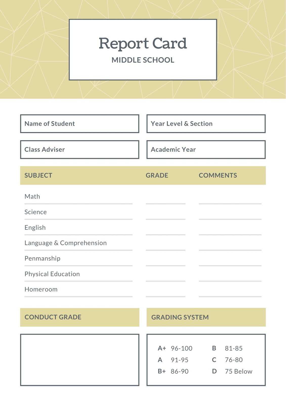 Blue And Brown Middle School Report Card – Templatescanva Intended For Boyfriend Report Card Template