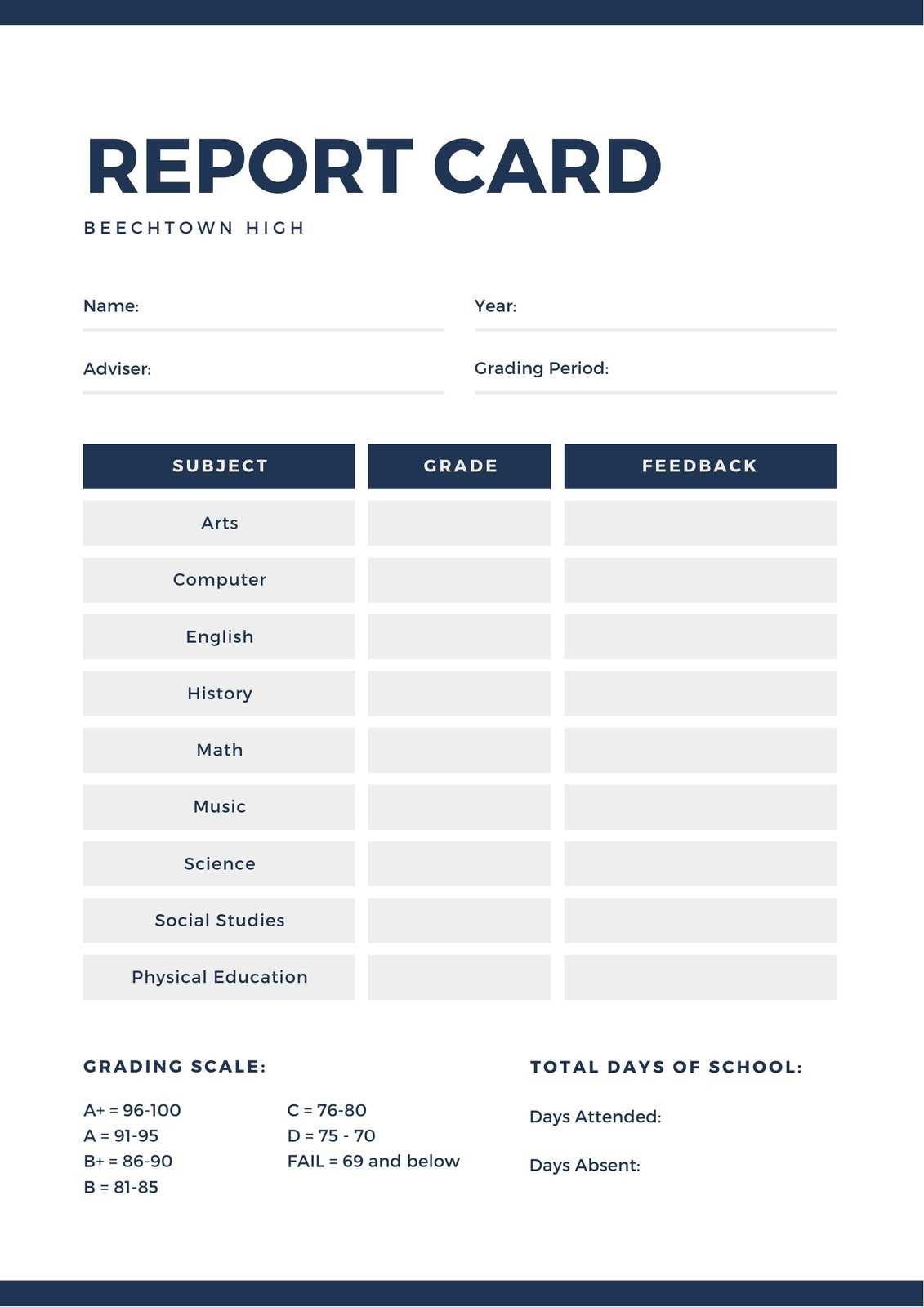Blue And Gray Bordered High School Report Card – Templates In High School Report Card Template