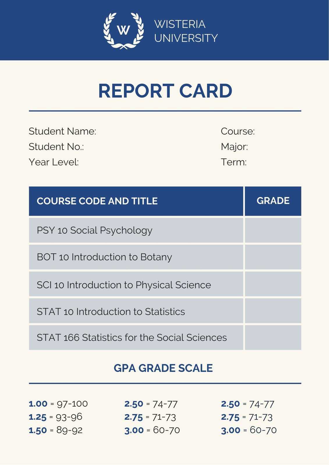 Blue College Report Card - Templatescanva Regarding College Report Card Template