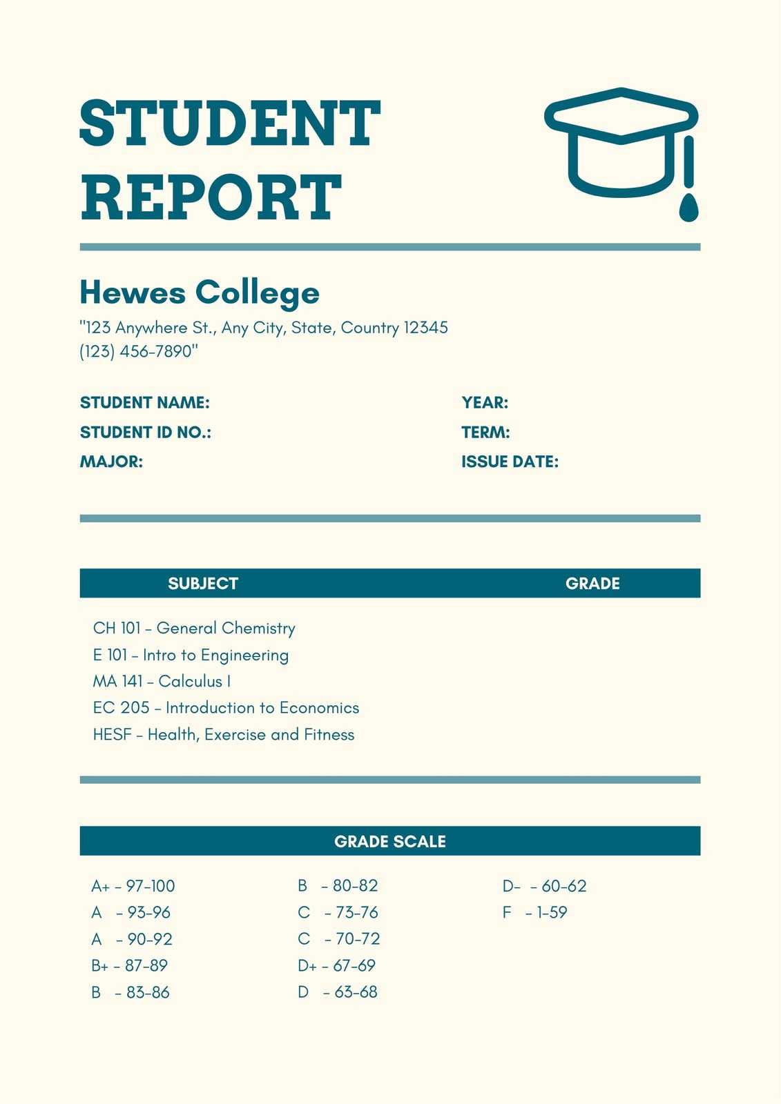 Blue Cream Modern College Report Card – Templatescanva Intended For College Report Card Template