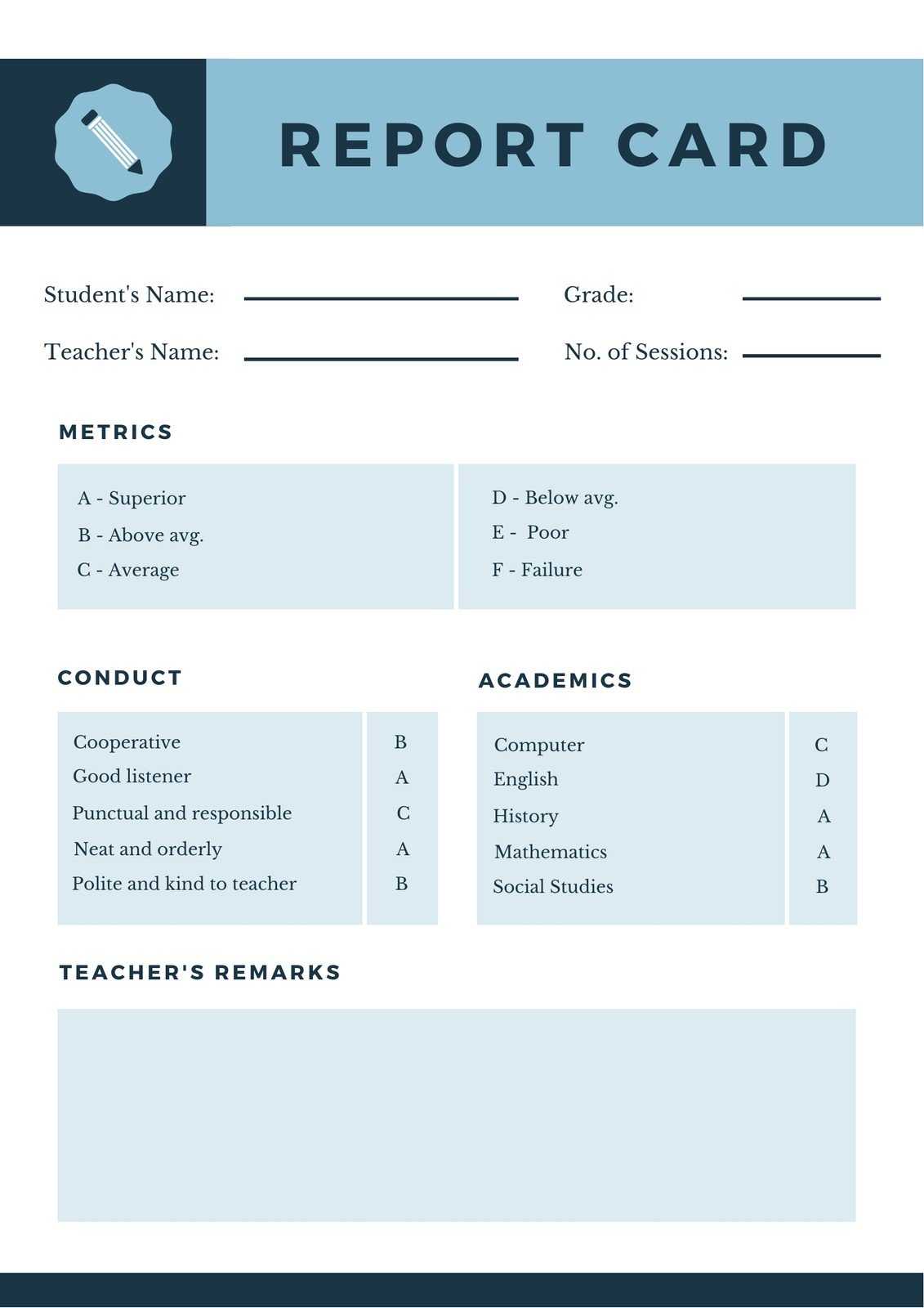 Blue Pencil Homeschool Report Card – Templatescanva For Homeschool Report Card Template