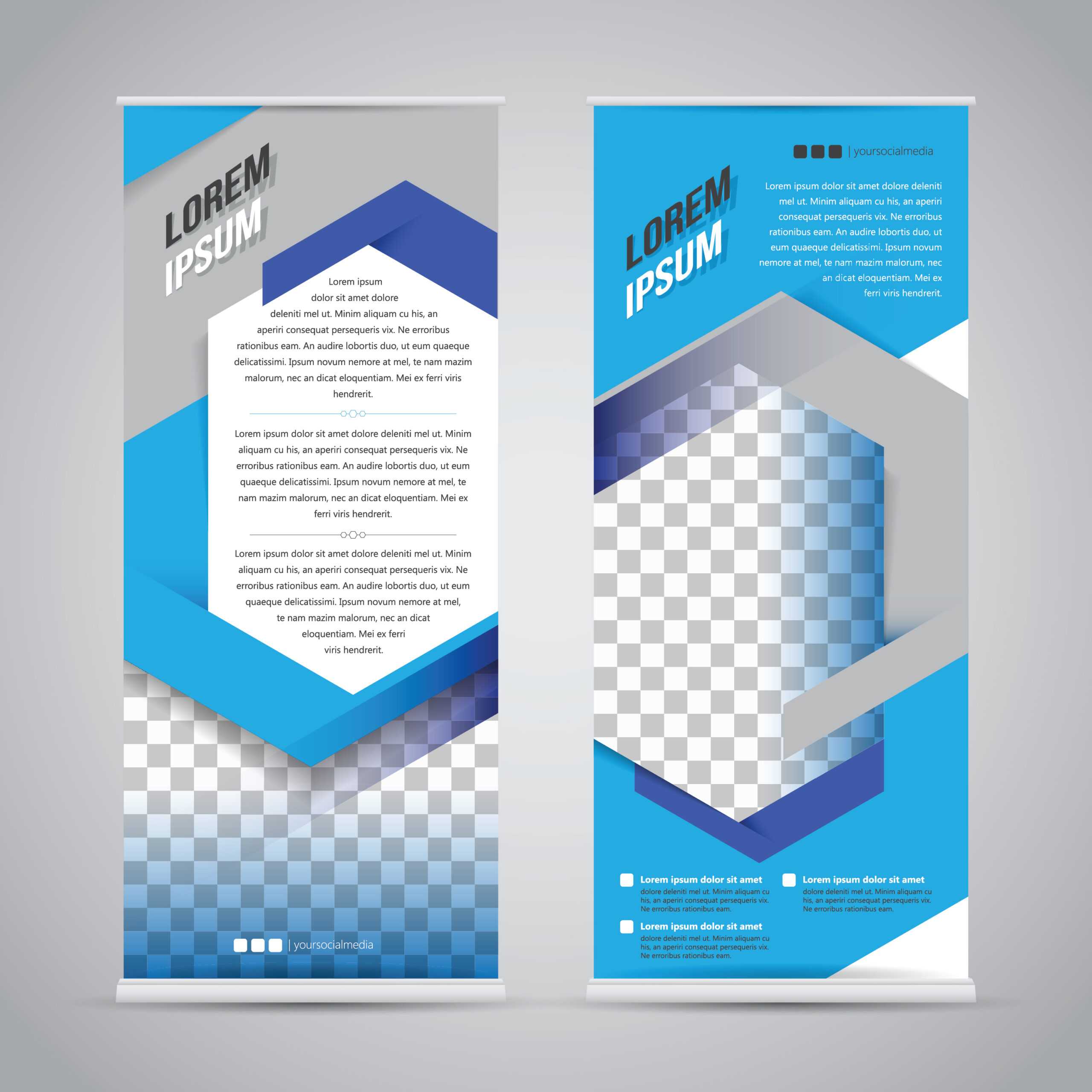 Blue Roll Up Banner Stand Design Template – Download Free In Banner Stand Design Templates