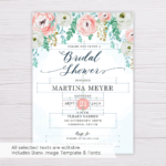 Blue Watercolor & Blush Flowers Bridal Shower Invitation Template With Regard To Blank Bridal Shower Invitations Templates