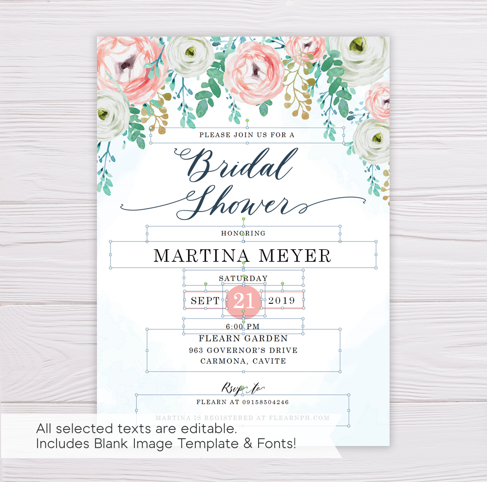 Blue Watercolor & Blush Flowers Bridal Shower Invitation Template With Regard To Blank Bridal Shower Invitations Templates