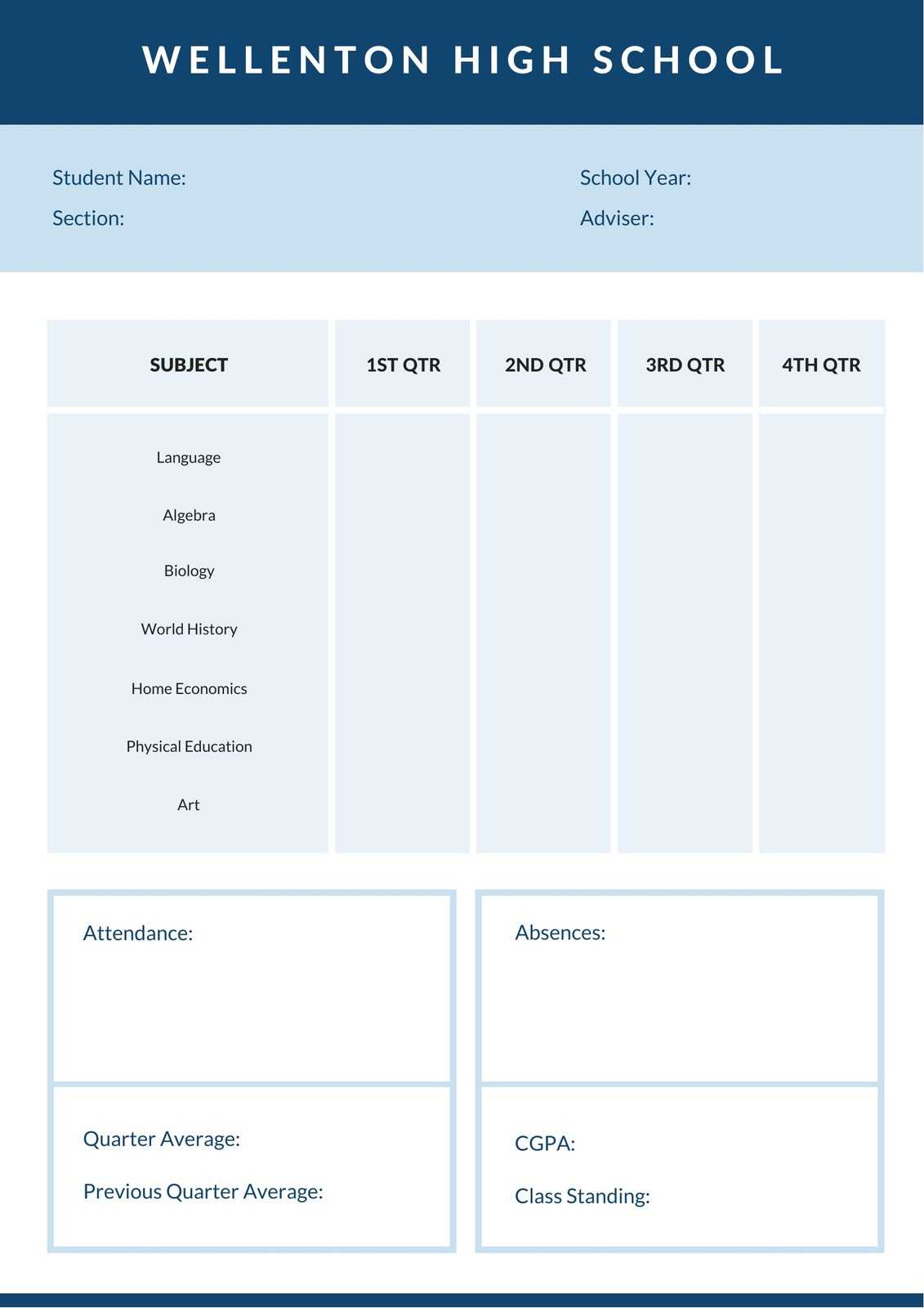 Blue White Simple High School Report Card – Templatescanva Inside Boyfriend Report Card Template