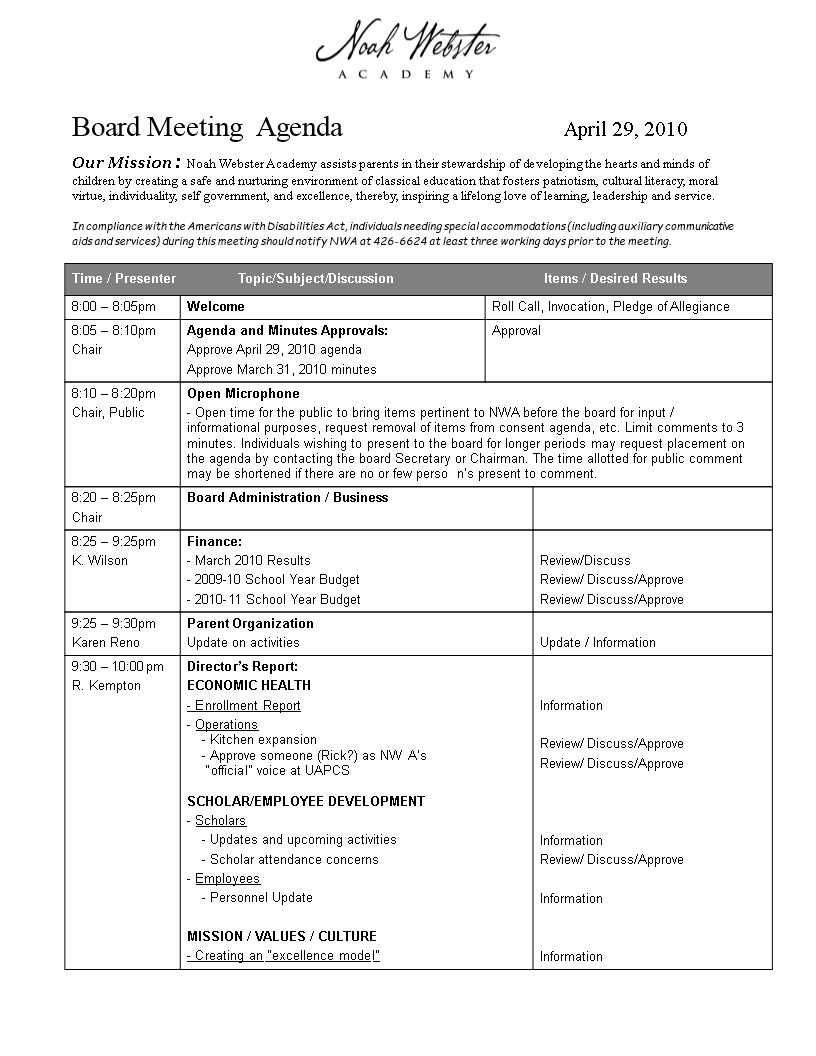 Board Meeting Agenda In Word | Templates At Pertaining To Agenda Template Word 2010