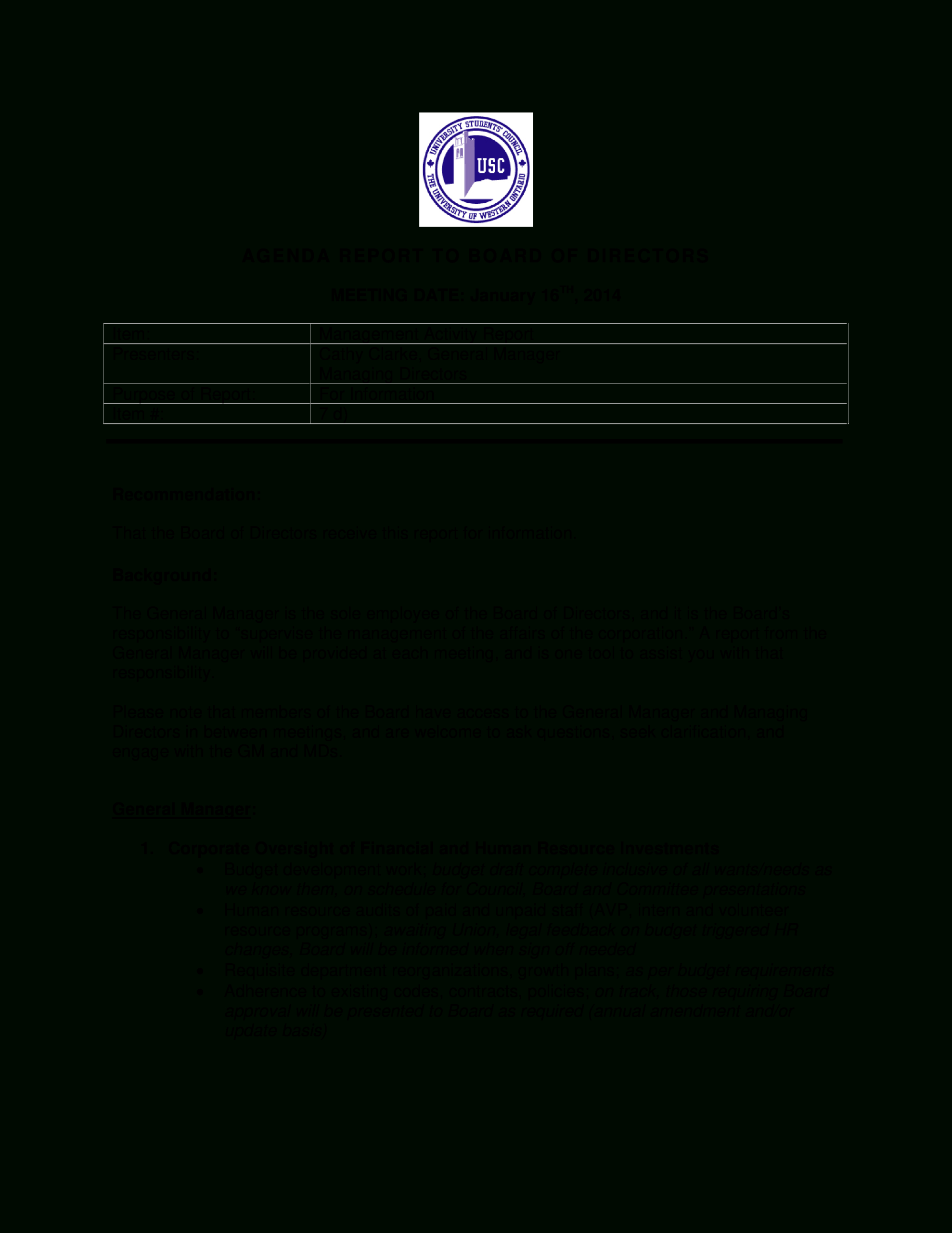Board Of Directors Report Template – Falep.midnightpig.co Throughout Ceo Report To Board Of Directors Template
