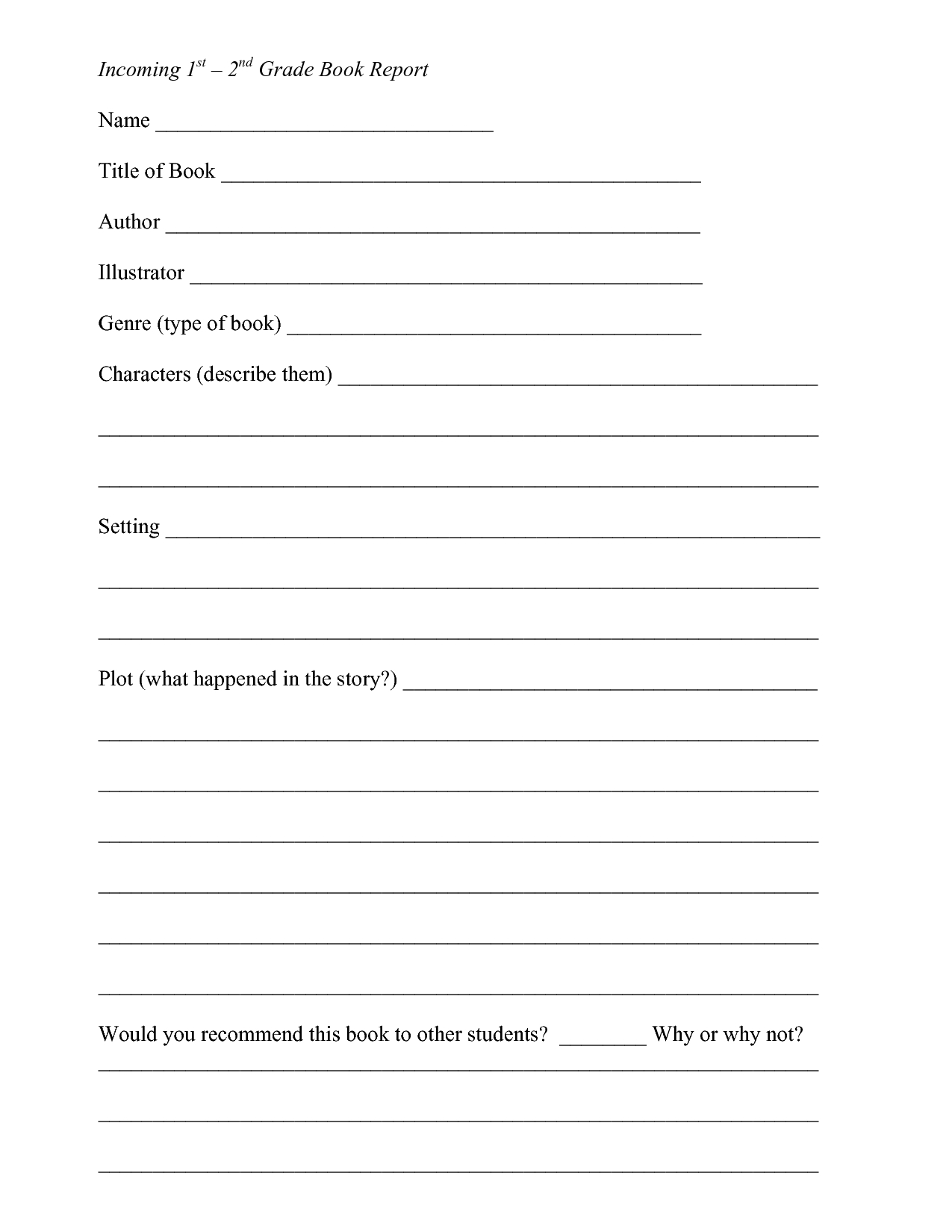 Book Report Template 2Nd Grade Free – Book Report Form Intended For 4Th Grade Book Report Template