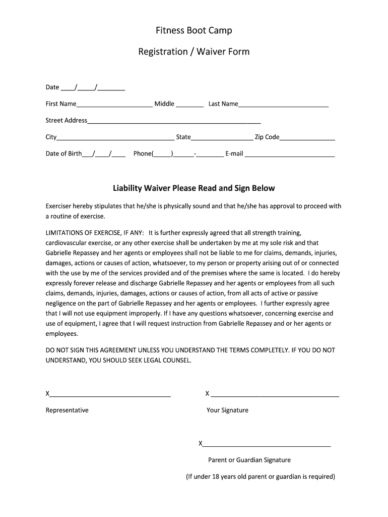 Boot Camp Form – Fill Online, Printable, Fillable, Blank In Camp Registration Form Template Word