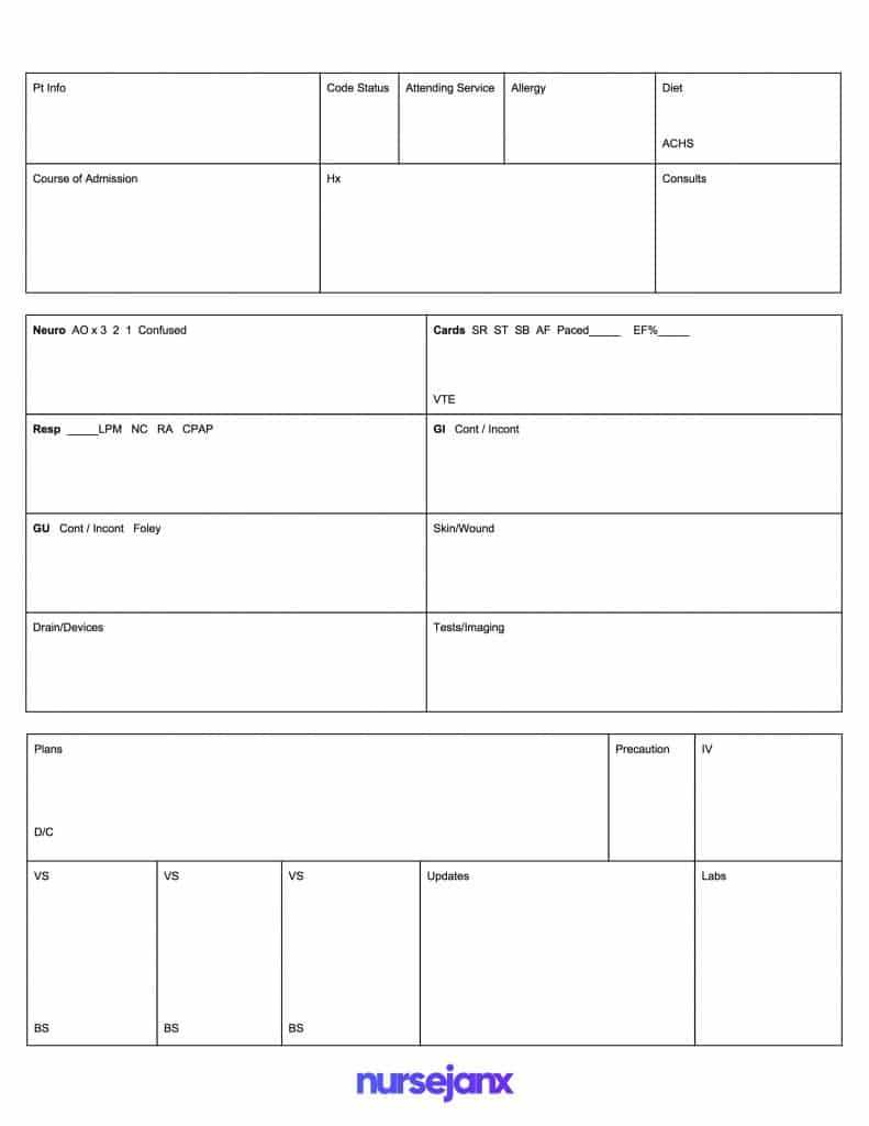 Brain Nursing Report Sheet – Nursejanx Store Within Nursing Report Sheet Template