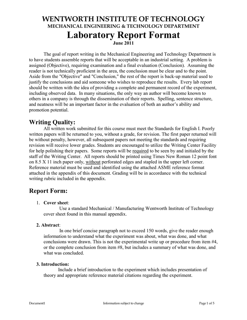 Brief Report Format – Dalep.midnightpig.co Regarding Engineering Lab Report Template