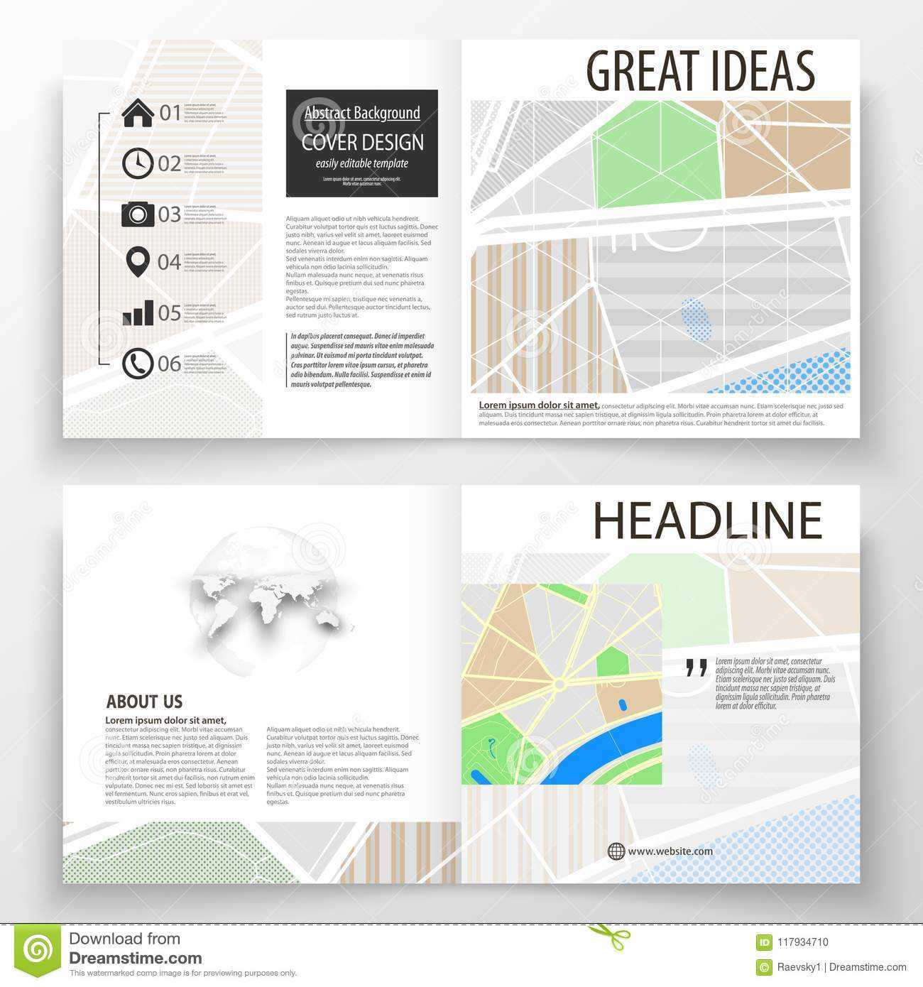 Business Templates For Square Bi Fold Brochure, Magazine For Blank City Map Template