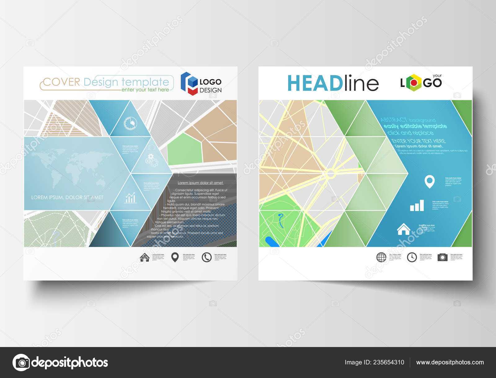 Business Templates For Square Brochure, Magazine, Flyer With Blank City Map Template