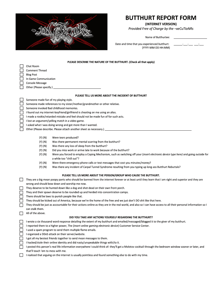 Butthurt Report – Fill Online, Printable, Fillable, Blank In Hurt Feelings Report Template