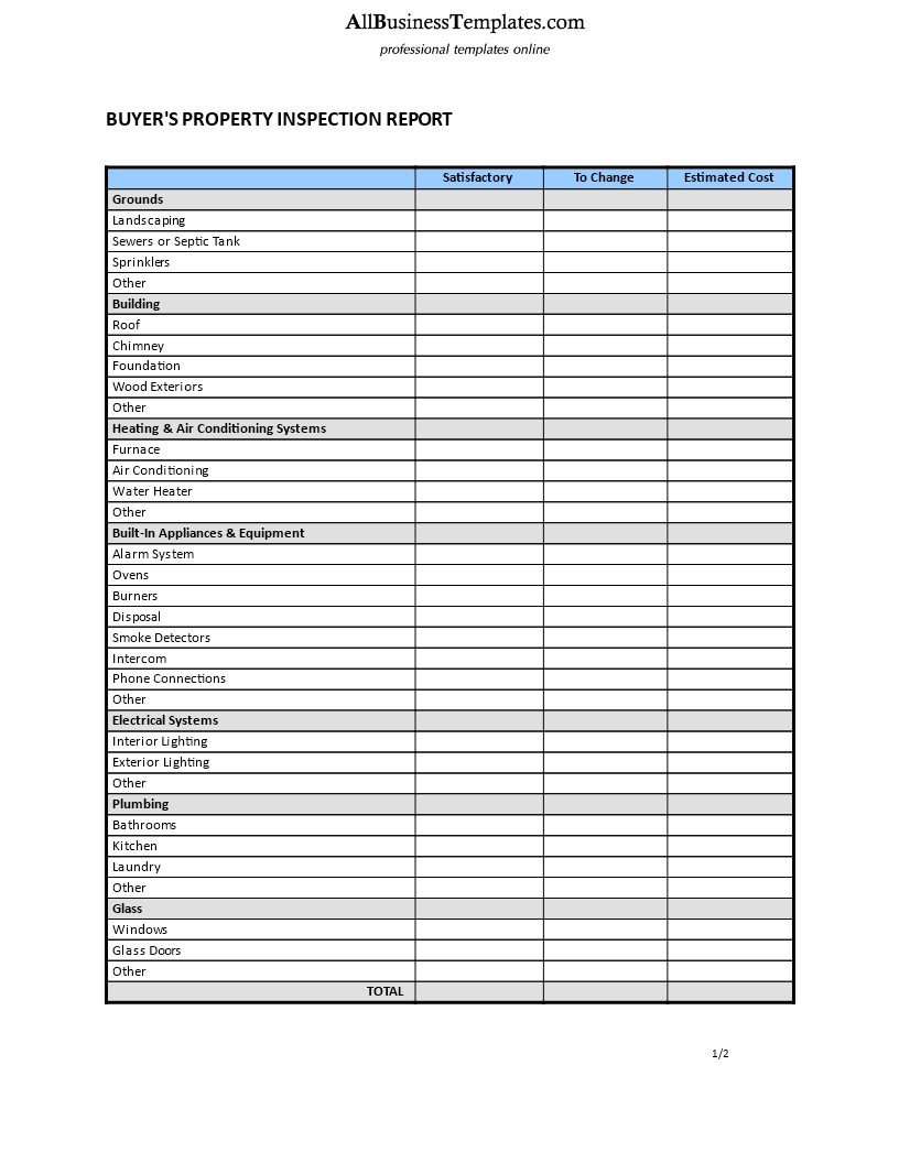 Buyer's Property Inspection Report | Templates At Intended For Home Inspection Report Template Pdf