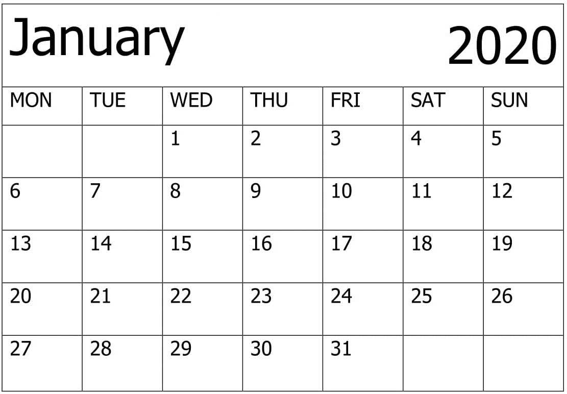 Calendar January 2020 Printable – For Classroom Management With Blank Calendar Template For Kids