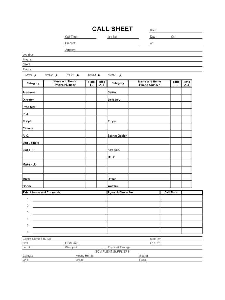 Call Sheet Template – 3 Free Templates In Pdf, Word, Excel Pertaining To Film Call Sheet Template Word