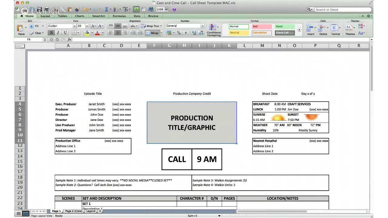 Call Sheet Template – Cast And Crew Call Inside Film Call Sheet Template Word