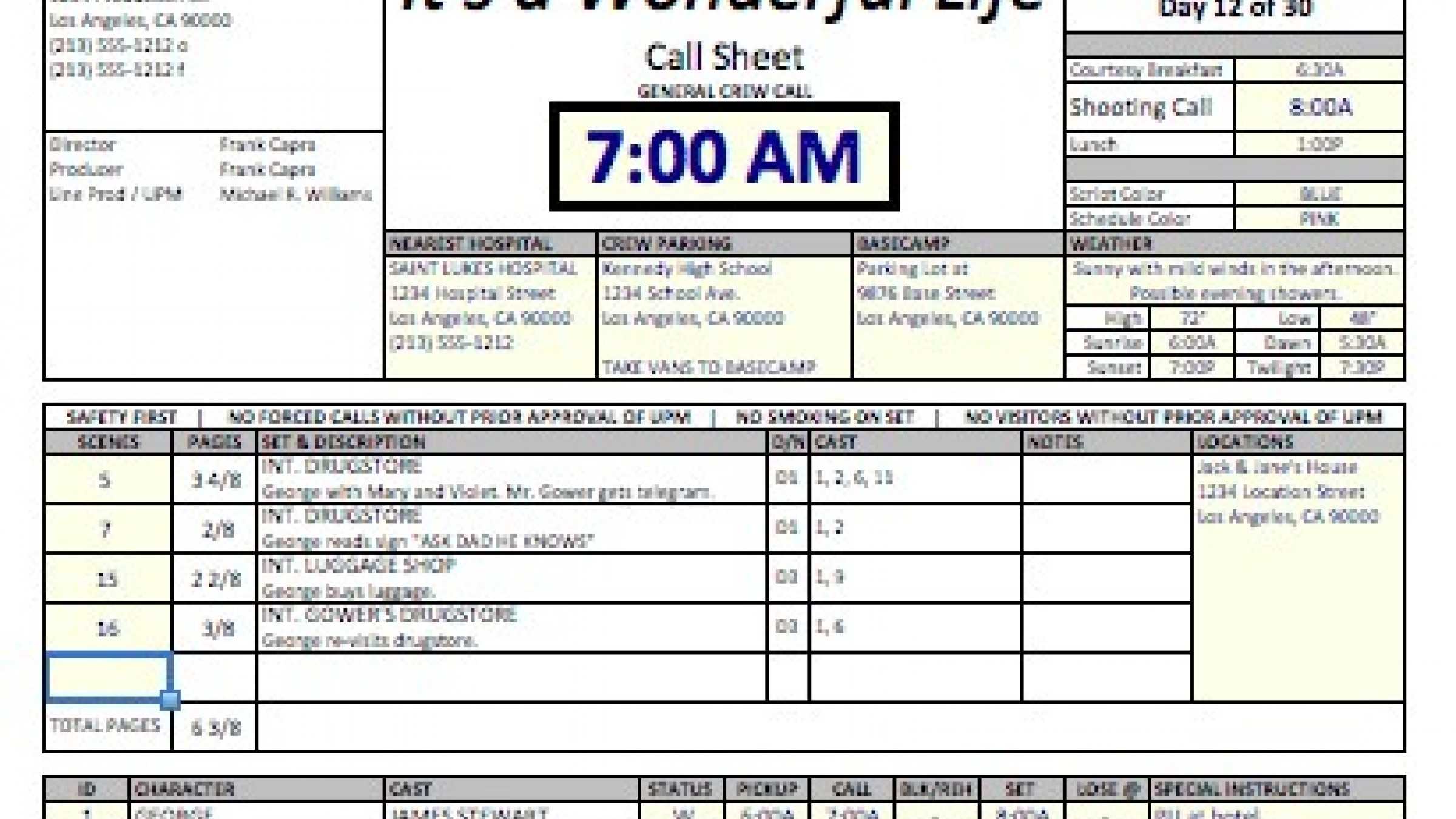 Call Sheet Templates – Calep.midnightpig.co Within Film Call Sheet Template Word