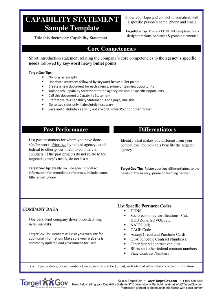 Capability Statement Template – Fill Online, Printable Throughout Capability Statement Template Word