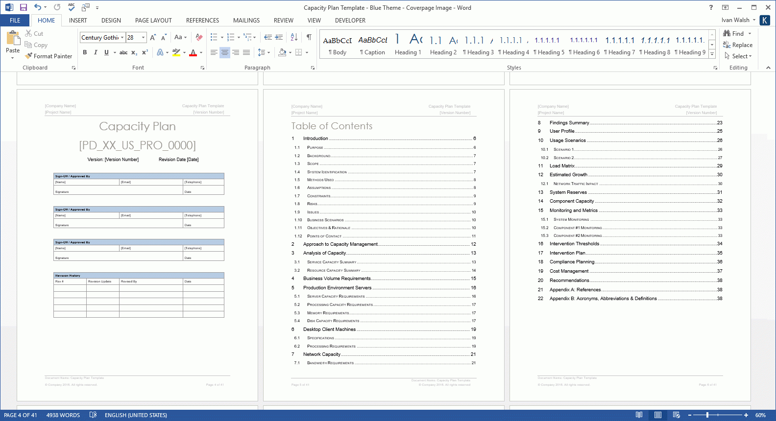 Capacity Plan Template (Ms Word) – Sdlc Documentation – My Pertaining To Microsoft Word Table Of Contents Template