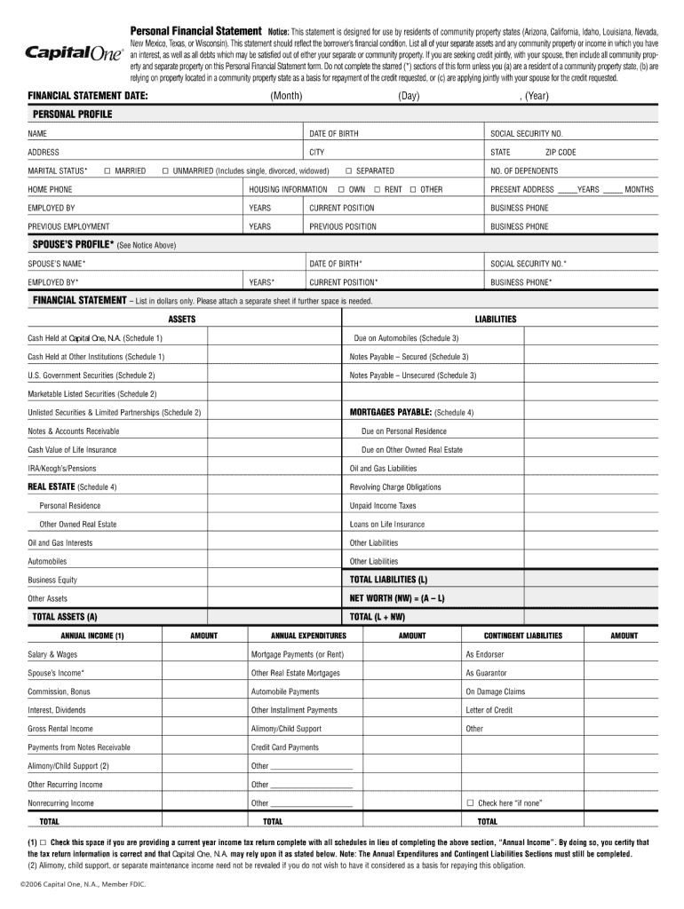 Capital One Bank Statement Template – Fill Online, Printable Regarding Blank Personal Financial Statement Template