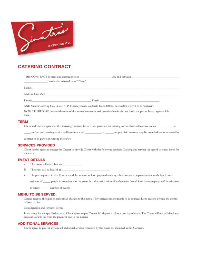 Catering Contract Template - 6 Free Templates In Pdf, Word Throughout Catering Contract Template Word
