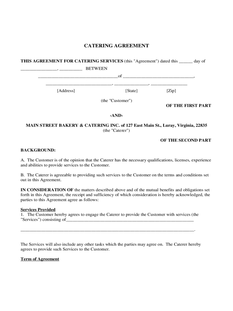 Catering Contract Template Word - Business Template Ideas Within Catering Contract Template Word