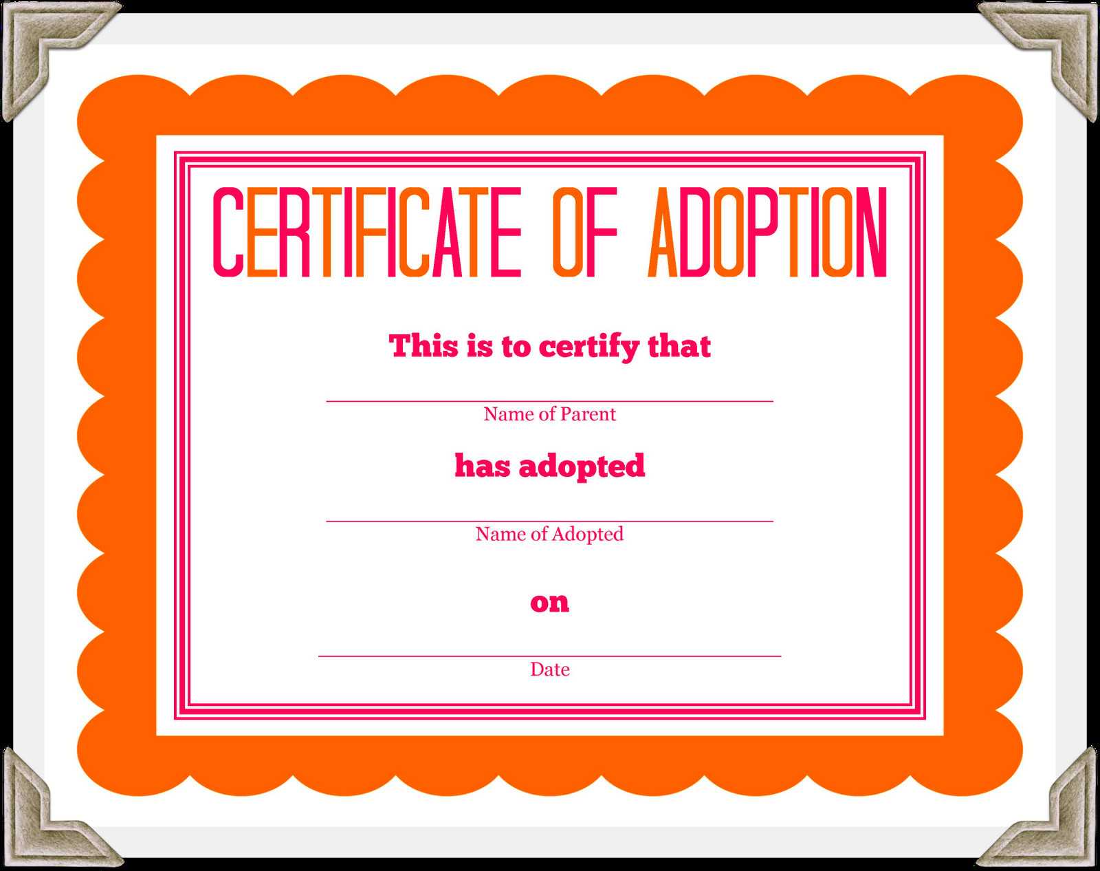 Certificate Of Adoption Template – Calep.midnightpig.co Inside Blank Adoption Certificate Template