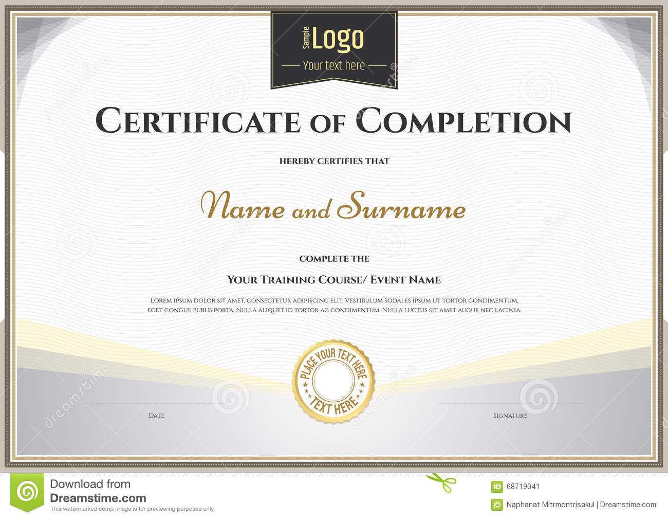 Certificate Of Completion Template In Vector For Achievement Regarding Blank Certificate Of Achievement Template
