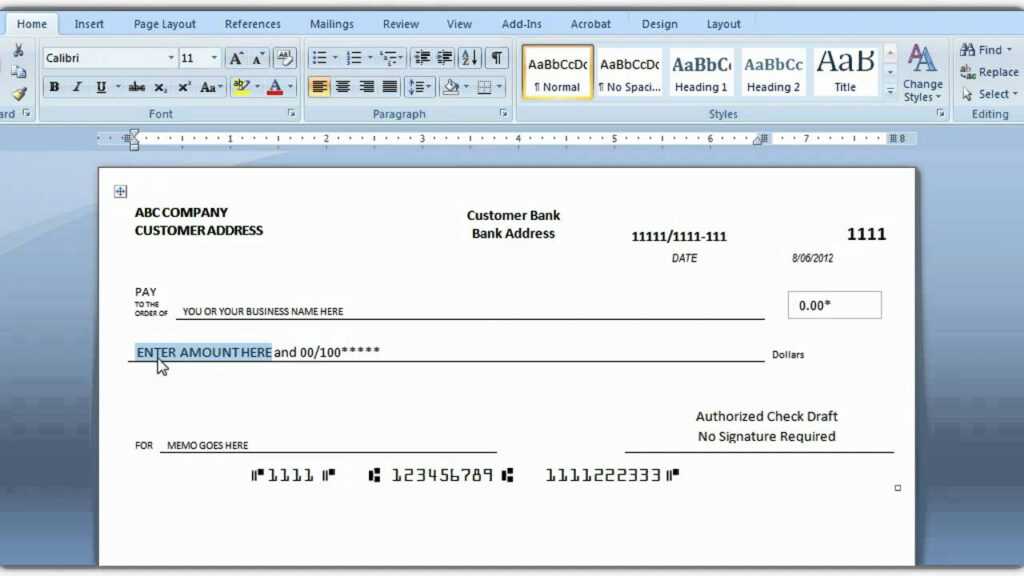 personal check templates for microsoft word