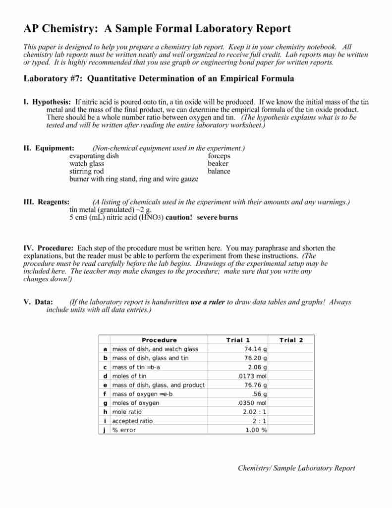 Chemistry Lab Report Format – Free Resume Templates In Chemistry Lab Report Template
