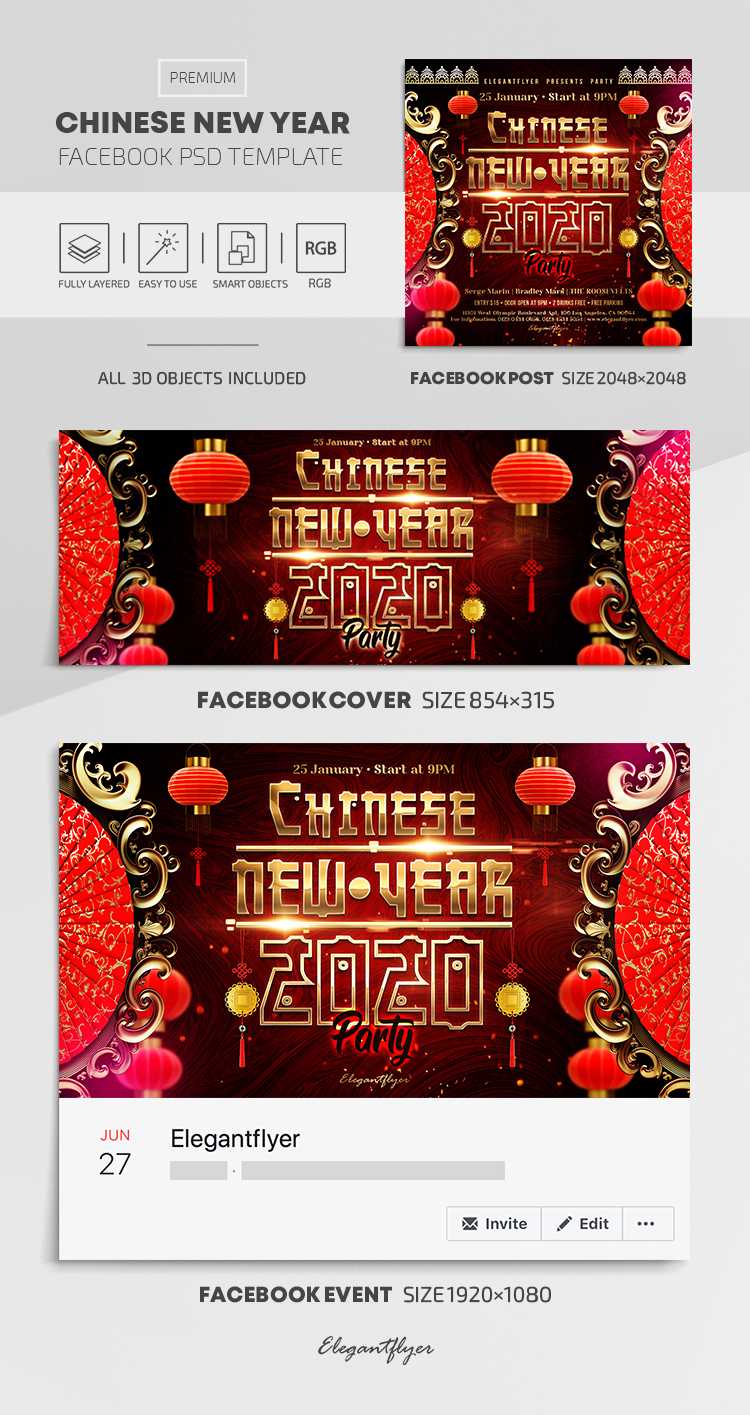 Chinese New Year – Facebook Cover Template In Psd + Post + Event Cover With Facebook Banner Template Psd