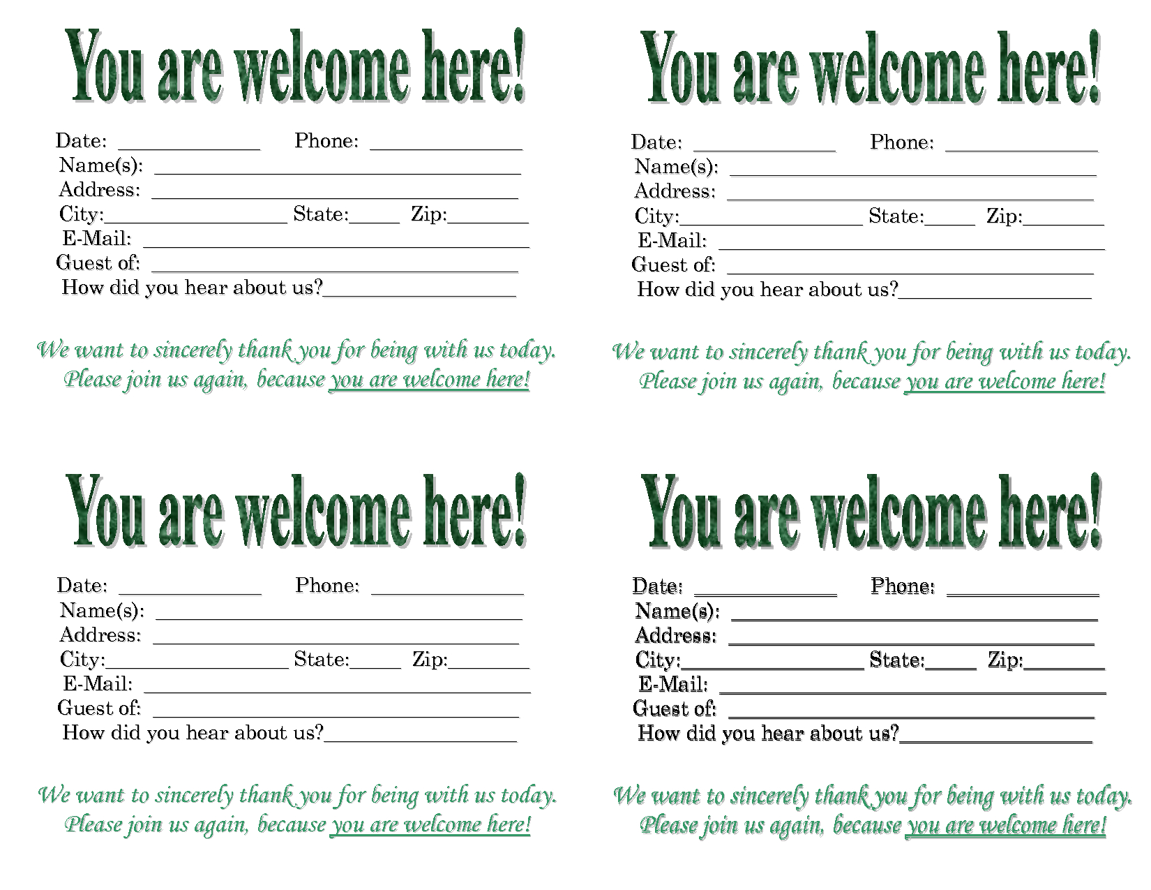 Church Quotes For Welcoming Guests. Quotesgram In Church Visitor Card Template Word