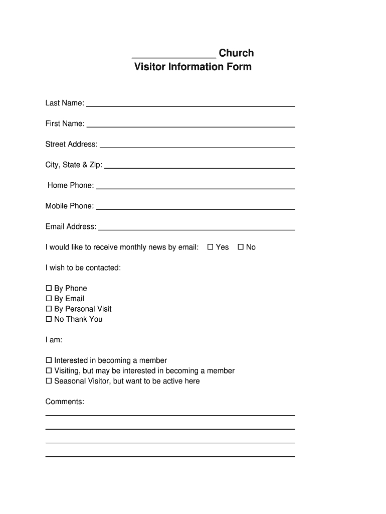 Church Visitor Form Pdf – Fill Online, Printable, Fillable Regarding Church Visitor Card Template Word