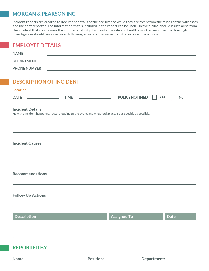 Clean Incident Report Template Inside It Incident Report Template