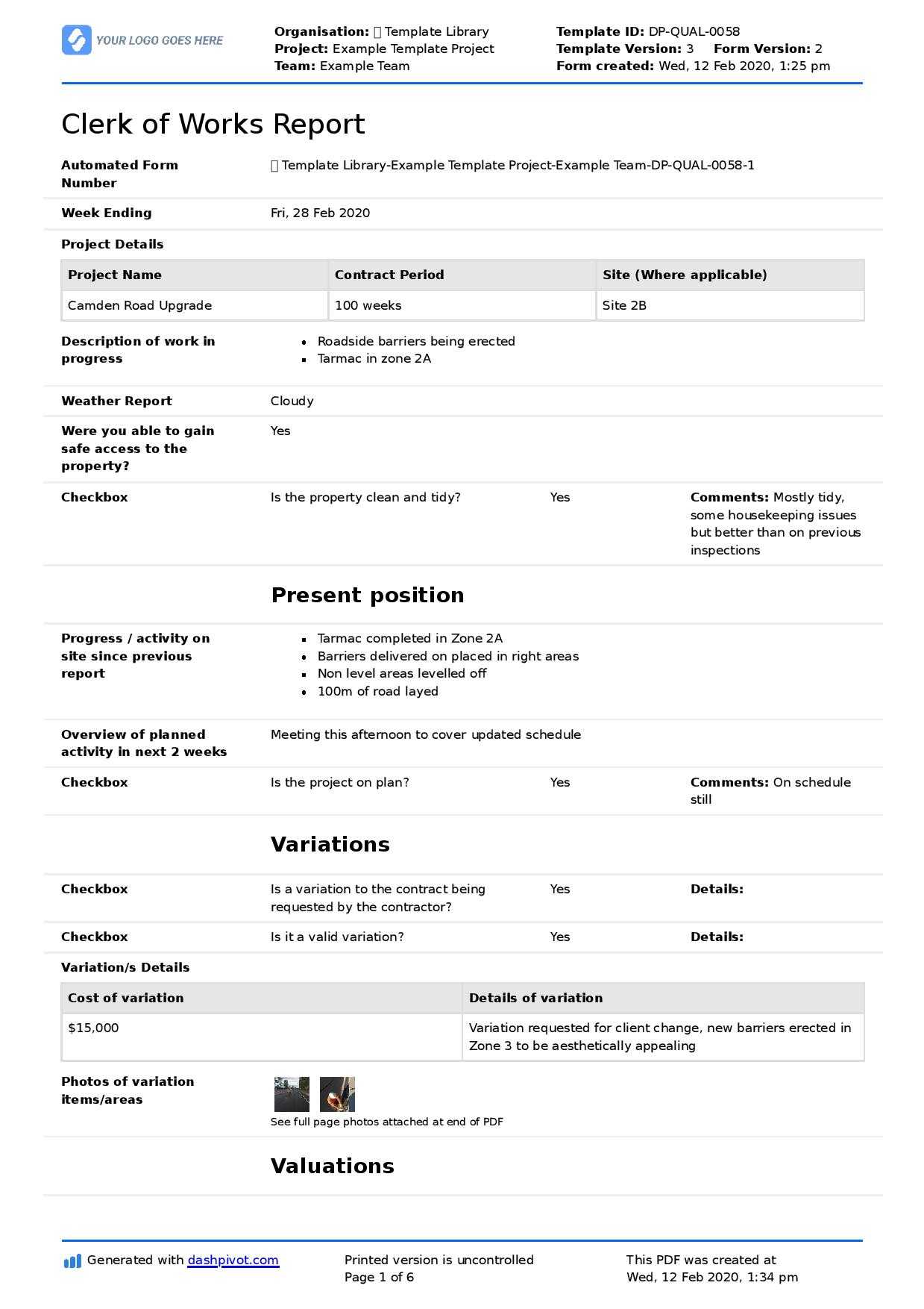 Clerk Of Works Report Template (Weekly, Monthly, Project In Monthly Health And Safety Report Template