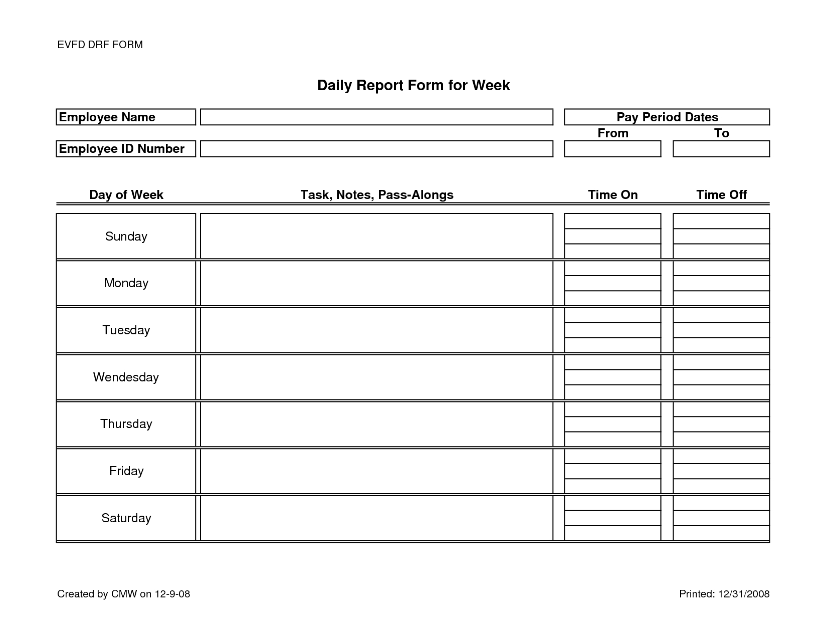 Clever Employee Daily Report Form For Week Template Sample Within Daily Work Report Template