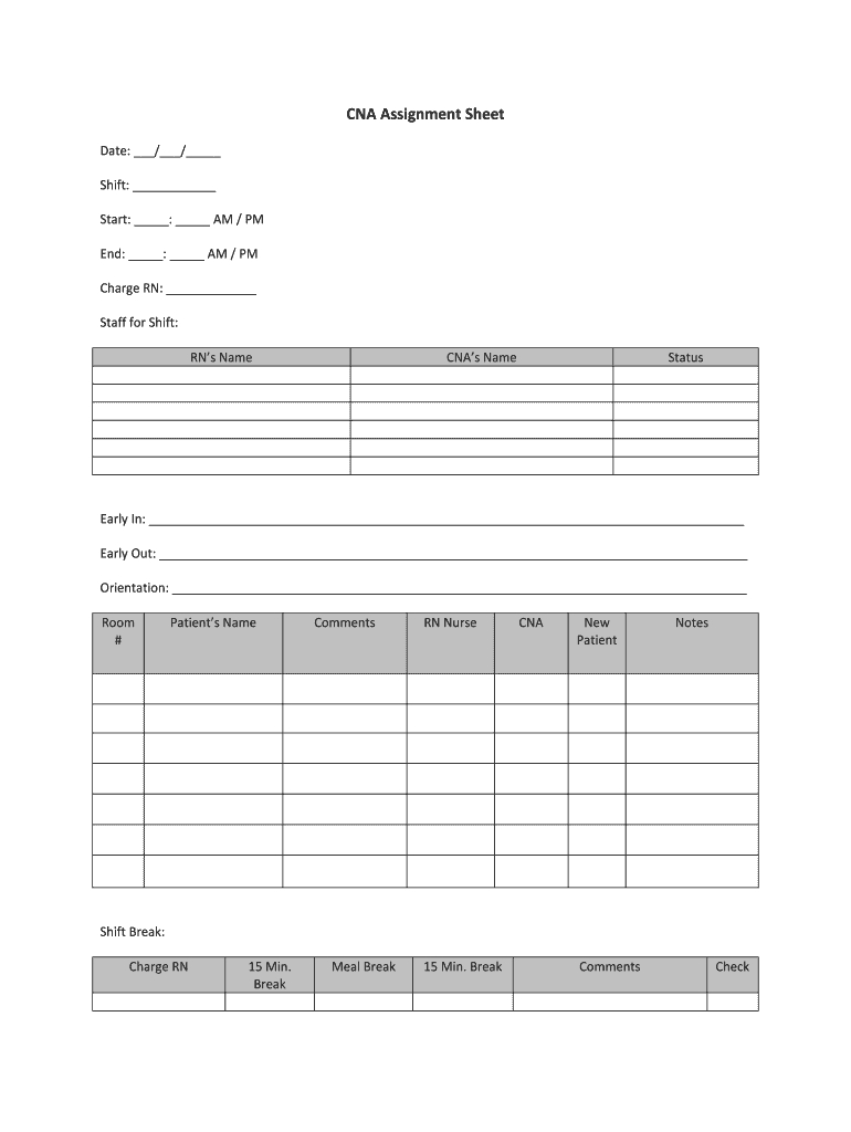 Cna Assignment Sheet Templates - Fill Online, Printable In Nursing Assistant Report Sheet Templates