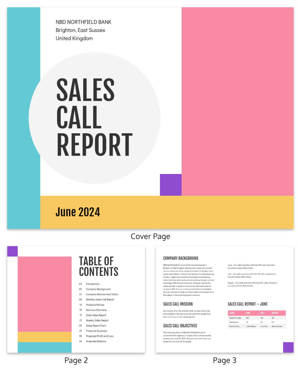 Color Block Sales Call Report Template Within Sales Call Report Template